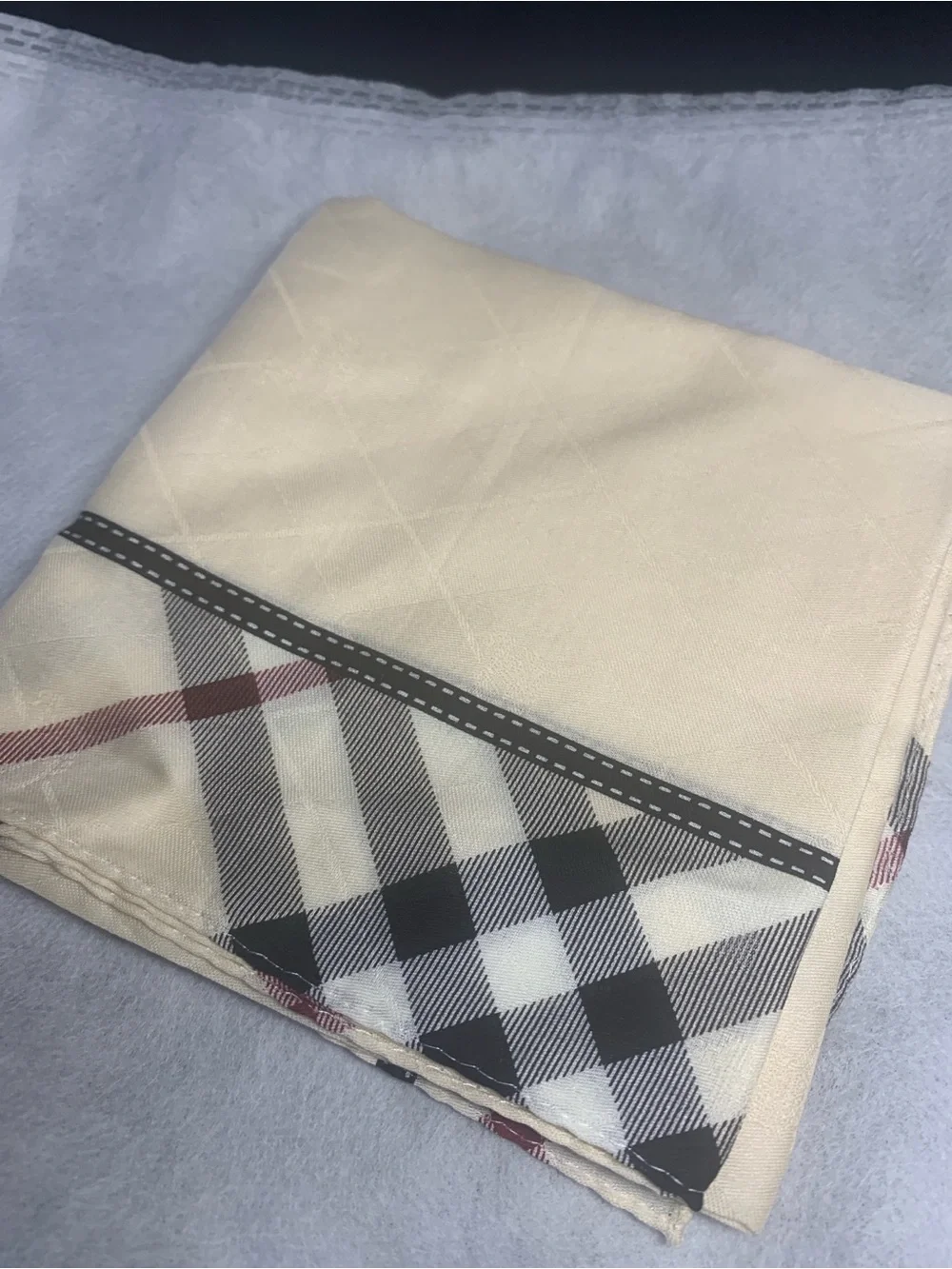 Burberry Plaid Handkerchief in Cream, Black & Red